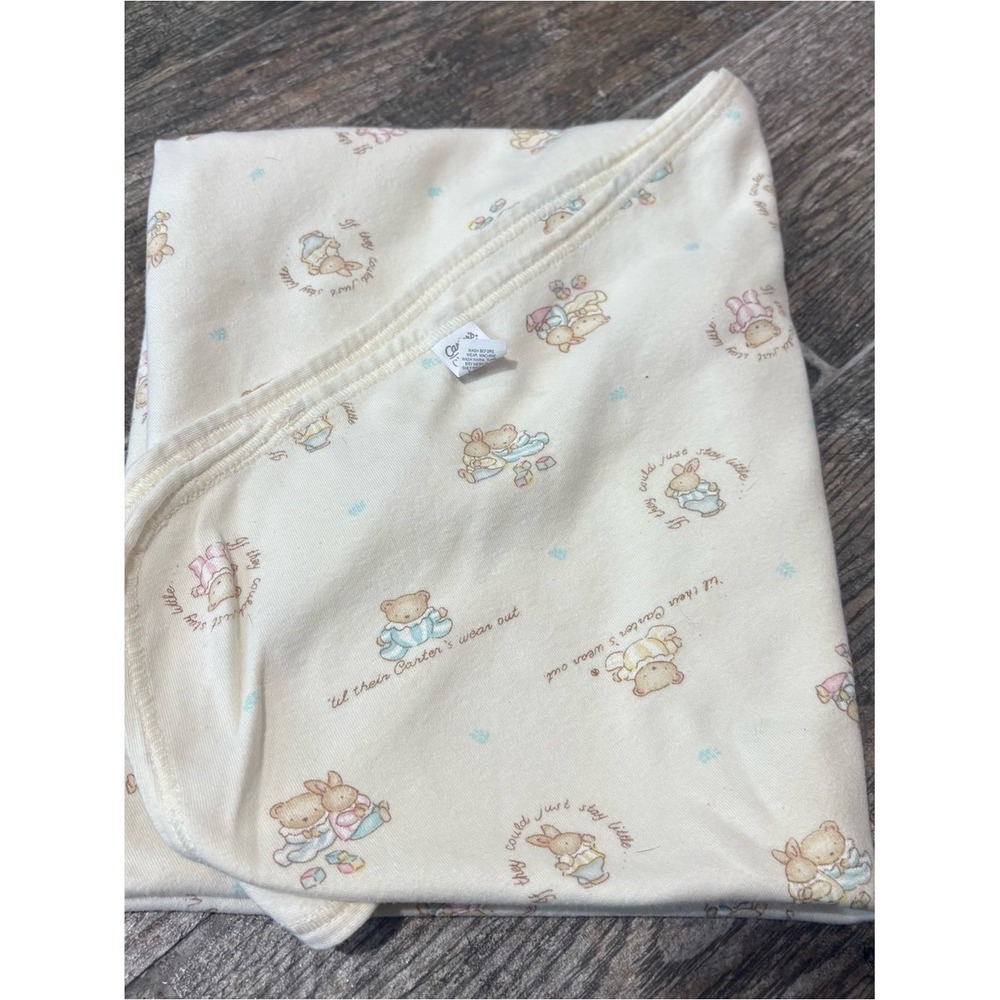 VTG Carter's Classic Cotton Baby Blanket Til Their Carters Wear Out Bunny Teddy